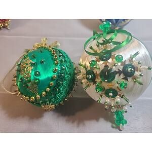 Unique White and Green Beaded Ornament - Intricate Vintage Handmade Design